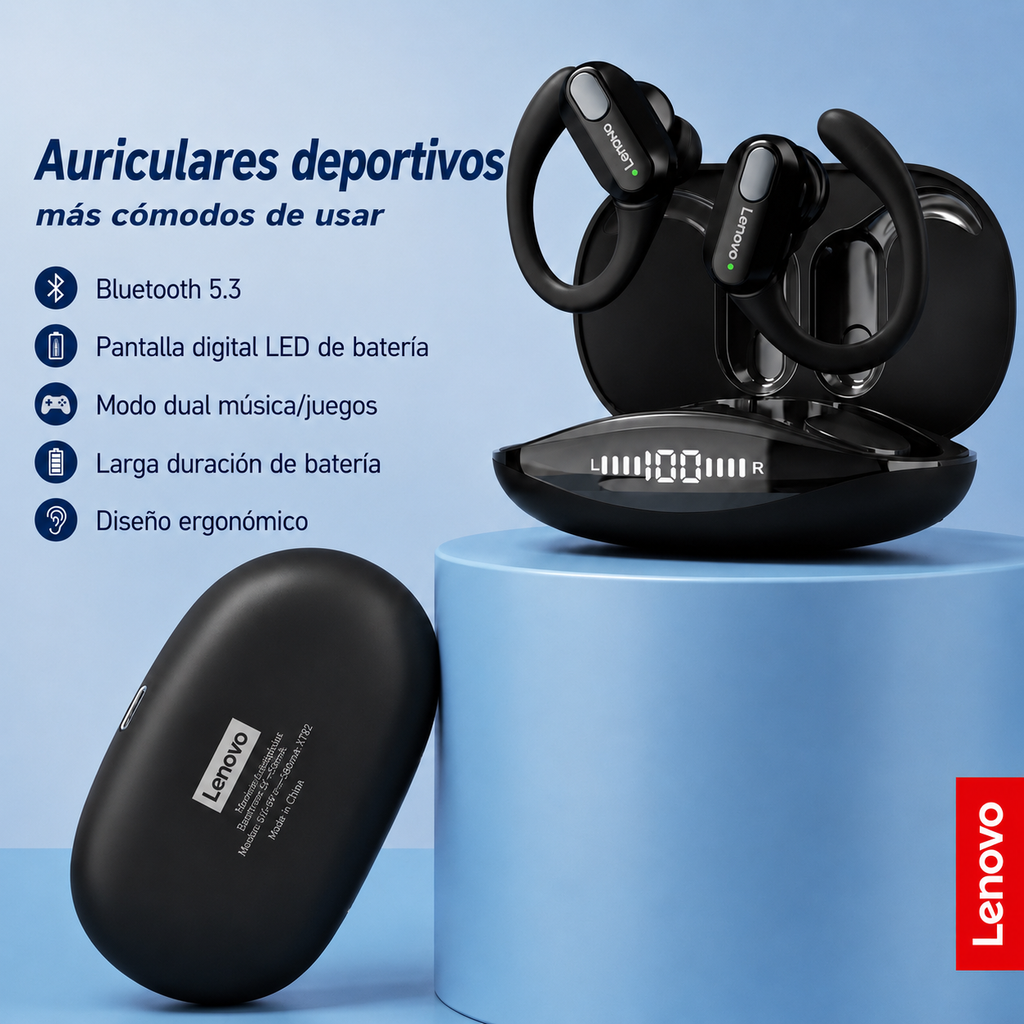 Auriculares Inalámbricos Lenovo XT80 – Bluetooth 5.3 Deportivos con Micrófono