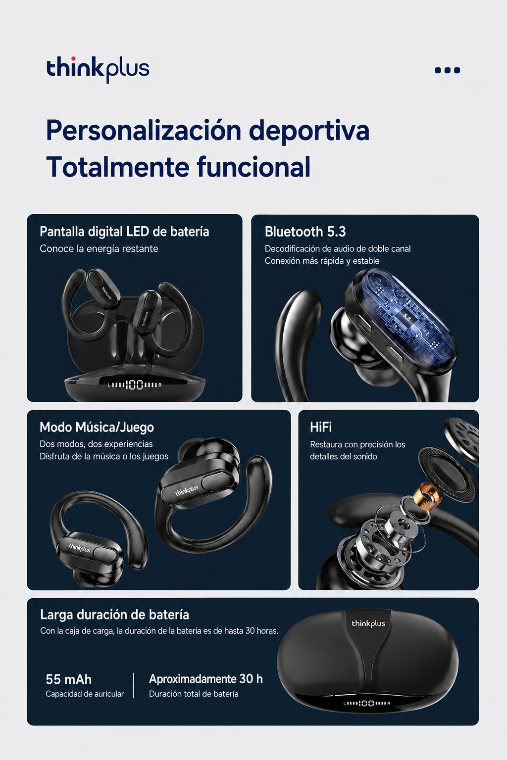 Auriculares Inalámbricos Lenovo XT80 – Bluetooth 5.3 Deportivos con Micrófono