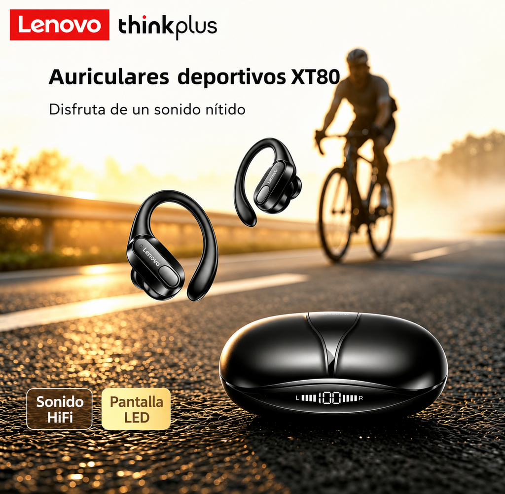 Auriculares Inalámbricos Lenovo XT80 – Bluetooth 5.3 Deportivos con Micrófono