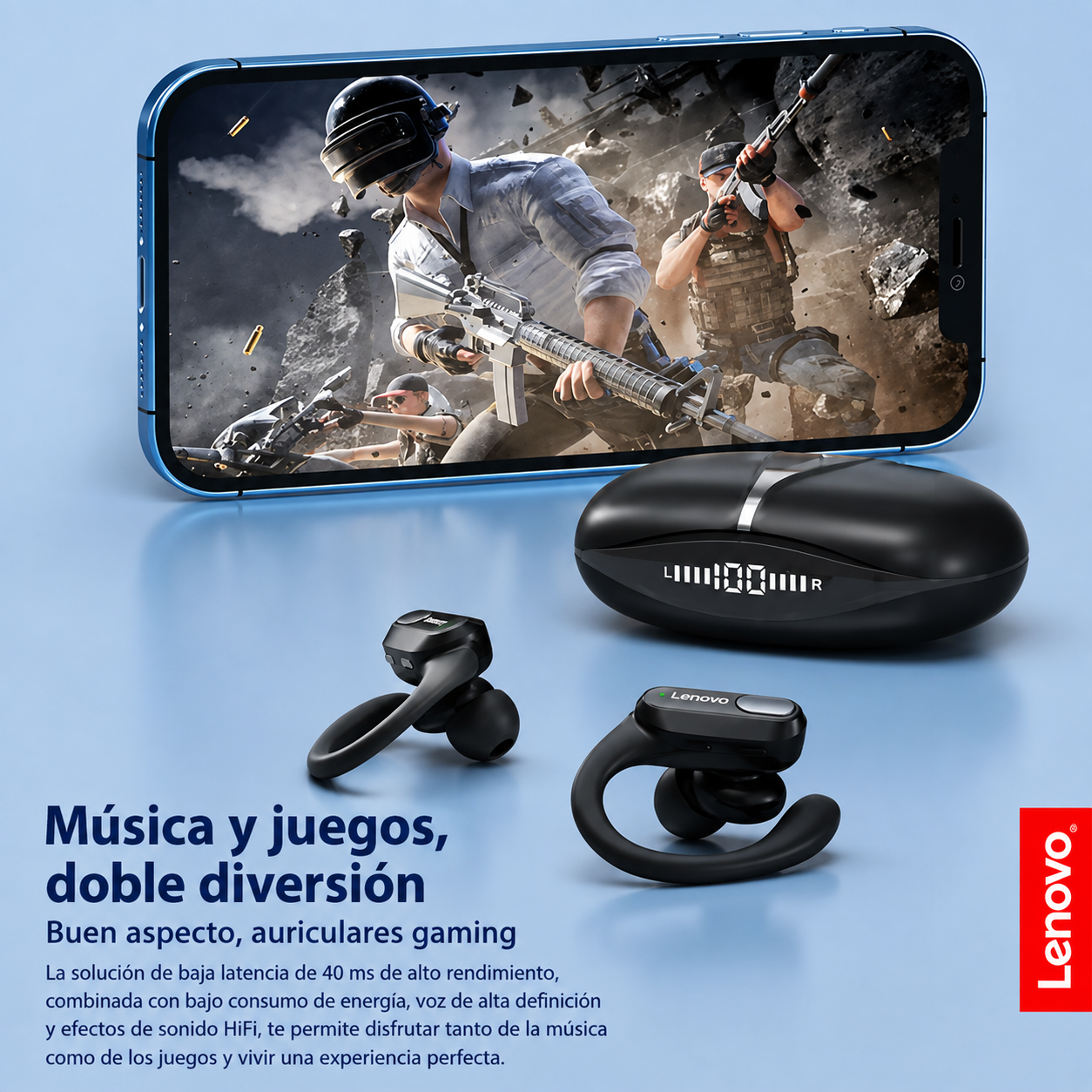 Auriculares Inalámbricos Lenovo XT80 – Bluetooth 5.3 Deportivos con Micrófono